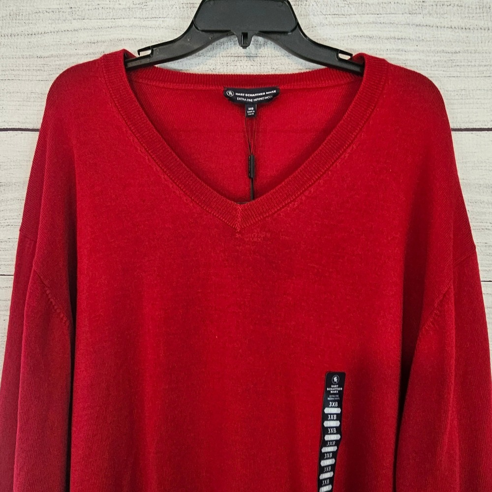 Hart Schaffner Marx 3XB Red V-Neck Fine Merino Wool Sweater NWT L654